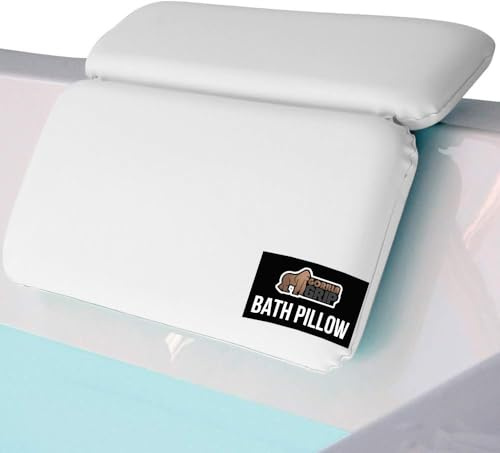 GORILLA GRIP Bath Pillow for Tub, Strong Suction Cups, Luxury Bathtub Pillows, Headrest Neck and Back Support, Relaxing Hot Tub and Home Spa Accessories, Bathroom Essentials, Gifts for Women, White