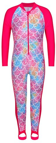 HUAANIUE Ragazze Bambini 1 Pezzo Costume da Bagno Anti-UV UPF 50 + Bambini Ragazze Maniche Lunghe Pantaloni Completo Body Protezione Costume da Bagno con Cerniera 1 anno-10 Anni
