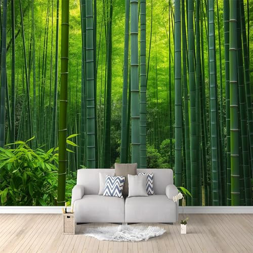 Bosque De Bambú Denso Natural Mural de papel tapiz, murales decorativos premium no tejidos, Verde Papel tapiz fotográfico para decoración de paredes del hogar 300 x 210 cm