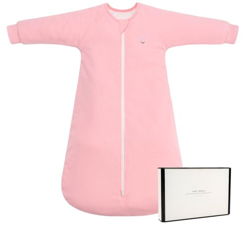 LILBESTIE 2.5 Tog Baby Sleeping Bag with Arms Long Sleeves Toddler Sleep Sack 0-6 6-12 12-24 Months - Winter Cotton Sleep Suit Bag Wearable Blanket with Two-way Zipper Pink