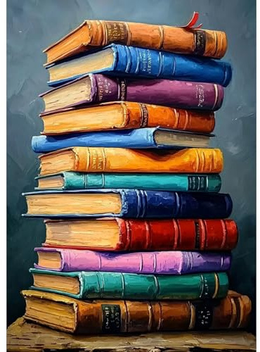 DAERLE DIY Libros para leer Pintura Diamante Kit para Principiantes, Libros multicolores, 5D Diamond Painting Kit Adultos, Punto de Cruz Diamante Lienzo 30x40 cm