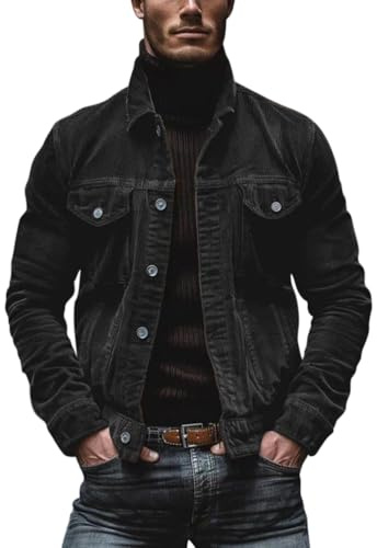 Oanviso Veste en Velours Côtelé pour Homme Blouson Classique Retro Veste de Travail Manches Longues Veste Cargo Décontractée Bouton Regular Fit Outdoor Manteau A Noir L