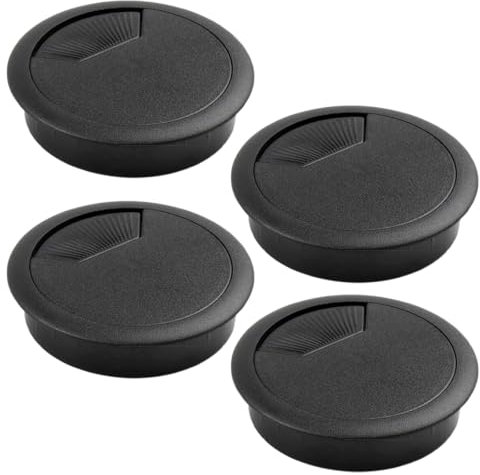 DLPRK 4 unidades Pasacables para escritorio, Organiza y gestiona los cables con facilidad, Pasacables redondo de encastre para escritorio para oficina y casa, pasacables mesa (60 mm) (Negro)