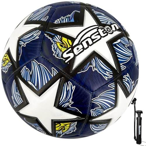 Senston Pallone da calcio Professionale Taglia 5 con Textura 3D Pronto per l'Esterni, Palloni da calcio Morbido con Pompa per Partite Regolari, Allenamento e Lezioni di Calcio