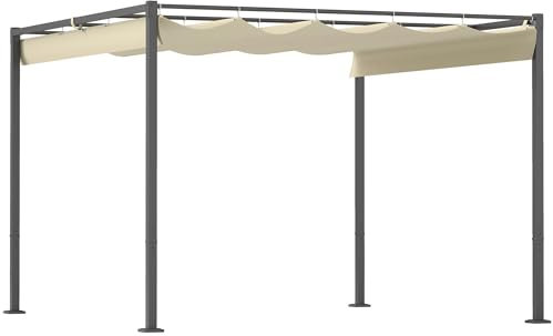 Outsunny Pergola ca. 3x3m Garten Pavillon mit magnetischem Pad Terrassendachung aus Metall, Gartenpavillon mit verstellbares Dach, Freistehend, UV Schutz 30+, für Terrasse und Garten, Beige