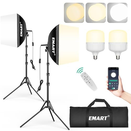 EMART Softbox - Juego de iluminación para estudio fotográfico (40 x 40 cm, 2 luces LED de 50 W, 3000-6000 K, para retratos de estudio, vídeo, fotografía)