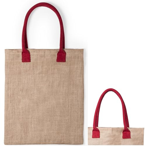 noTrash2003 2 bolsas de yute de 38 cm x 42 cm con asas de longitud media, bolsa de la compra, bolsa de playa, bolsa de tela, 9 kg, capacidad de carga en 6 colores, rojo