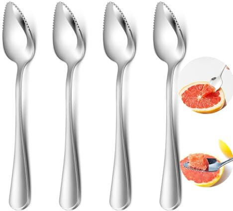 Set di 4 cucchiai di pompelmo in acciaio inox con denti – cucchiai da dessert antiruggine lavabili in lavastoviglie – cucchiai di agrumi per pompelmo, pomelo e dessert 16,7 cm