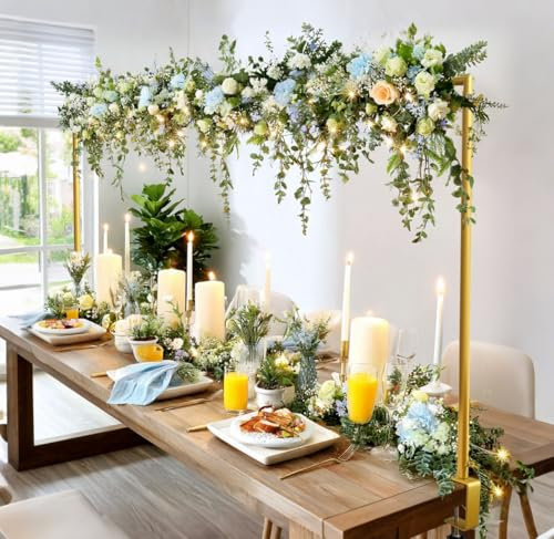 PlusFive Arco da tavolo regolabile, con morsetti, 120-254 cm x 74-147 cm (lunghezza x altezza), asta decorativa per tavolo, in metallo, per matrimonio, per Natale, compleanno