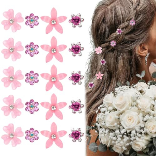 CULEO Pinzette per capelli,20 pezzi rosa fiore strass sposa capelli piastra fiore forcella capelli clip per le donne