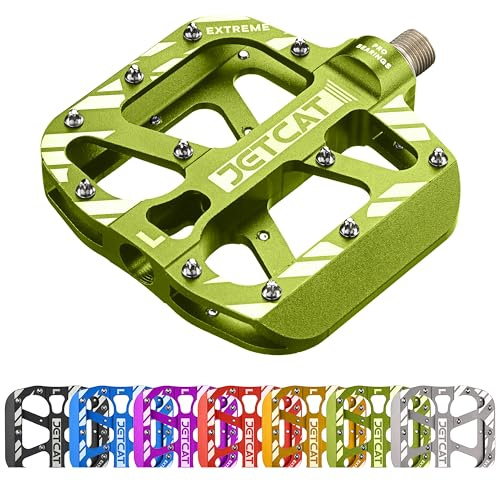 JETCAT Mountain Bike Pedals - MTB Pedals Flat, Bicycle Pedals for BMX MTN Road Gravel EBike, BMX Pedals, Flat Pedals, Road Bike Pedals, Specialized Parts, Metal Aluminum 9/16 Green