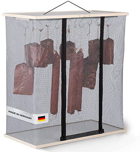 L.E.W. Armadio di Stagionatura per Carne, Salumi e Pesce – Modello 3 | Pieghevole e da Appendere | Senza Elettricità | Protezione Insetti | In Legno Naturale (Modell 3/71 x 35 x 75cm)