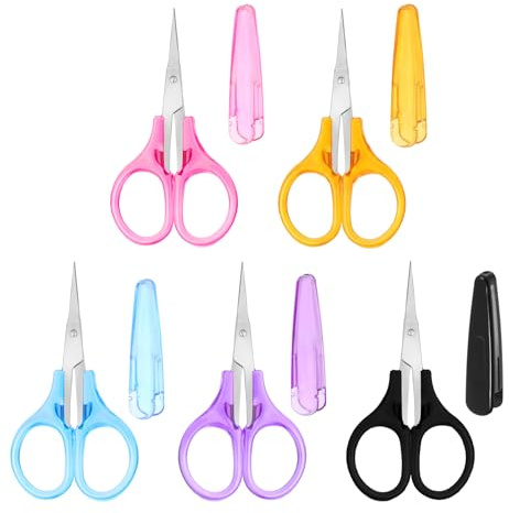 5 Pcs Mini Scissors, 3.6 Inch Small Scissors with Cover, Compact Stainless Steel & ABS Portable Craft Scissor (Pink, Purple, Blue, Black, Yellow)