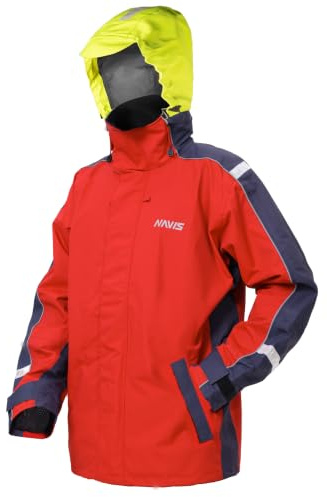 Men’s Sailing Jacket, Waterproof Foul Weather Gear with Hi-Vis Hood,RD,XL
