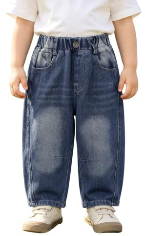 CM C&M WODRO säckig jeans pojkar 2–7 år pojkbyxor babybyxor pojkar breda ben jeansbyxor pojkar denim byxor med fickor blå långa denimbyxor elastisk midja barnbyxor småbarn slip-jeans