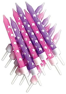 Anniversary house Birthday Candles Set of 12 - Unicorn Candles Pink & Lilac with Holders - Printed Party Cake Toppers and Decorations