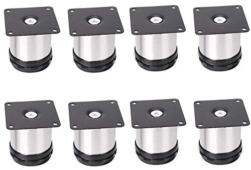 Youery 8 Stück 50 x 50 mm Verstellbare Möbelfüße,Edelstahl Möbelfuß,Tischbeine Möbelbeine,Sockelfüße Tischfuß Couchfüße Bettfüße,Einstellbare Höhe 0-15 mm,belastbar bis 160 Kg (mit Schrauben)