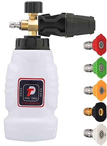 Tool Daily Canon à Mousse, Raccord Rapide 1/4 (6.35 mm), Lance à Mousse pour Nettoyeur Haute Pression avec 5 Buses, Capacité 1 Litre