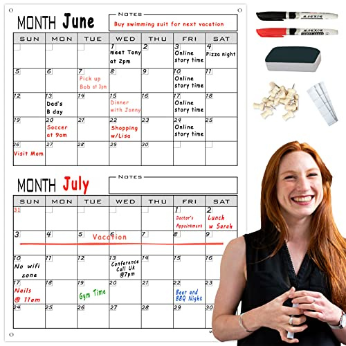 2 Month Dry Erase Calendar For Wall,24x36 Large 60 Day Erasable & Reusable Wall Planner,Giant Laminated Scheduling Poster,Big Undated Month Planning Whiteboards For Home,Medium Office,School