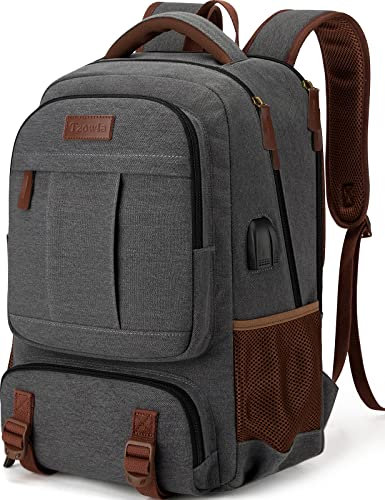 Tzowla Mochila de lona para laptop, bolsa para hombres y mujeres, mochila de trabajo para la escuela, viajes, universidad, trabajo, para laptop de 17.3 pulgadas, bolsa de libros con puerto de carga