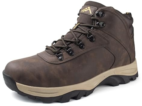 CC-Los Men's Waterproof Walking & Hiking Boots Non-Slip Soft Toe All-Terrain Brown Size 8 Wide