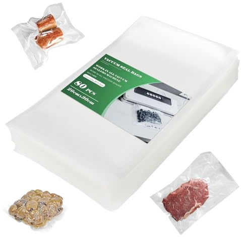 Fousenuk Sacchetti Sottovuoto Alimenti, 80 Buste 20cm × 30cm Professionale per Tutte le Macchine Sott, Testurizzato di Grado Commerciale per Cottura