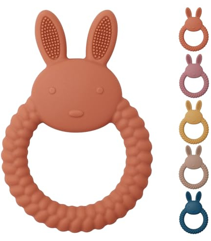 Teething Toys for Baby, Easy to Hold BPA Free Silicone Teethers,Rabbit Baby Teething Toy,Baby Toys for Babies 3 6 12 Months, Boy, Girl, Infant (Brown)