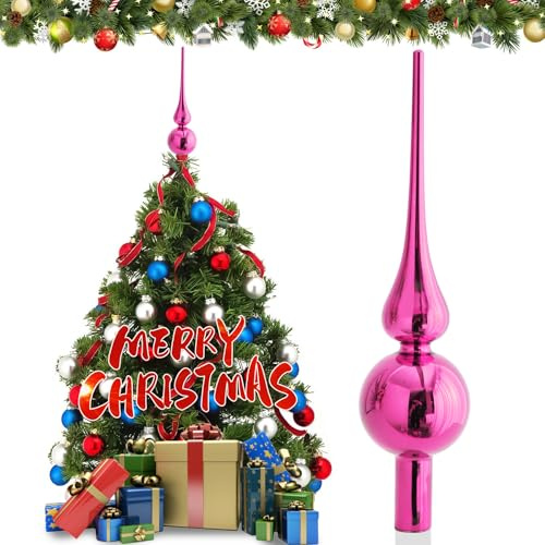 Hukermoon Julgransspets, julgranstopp, 26 cm, glasspets julgran, julgransspets, julträdstoppare för julgransdekoration (rosa)