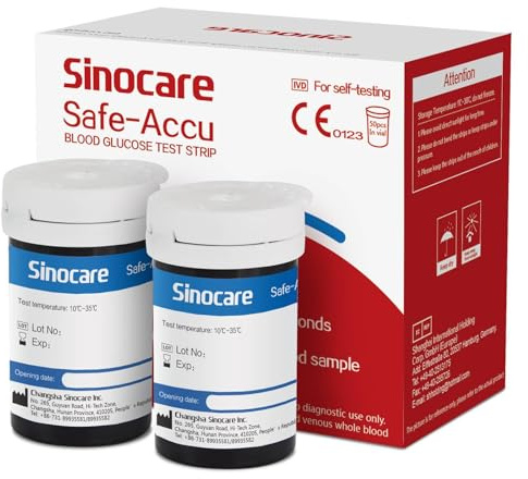 Sinocare Strisce Glicemia per Safe Accu, 50 x Striscette per Glicemia Senza Lancetta, Strisce reattive per il monitoraggio accurato della glicemia Strisce Reagente Glucosio[Lancetta non incluso]