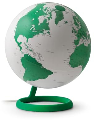 Tecnodidattica Atmosphere Evolve Velvet Giada – Globo terráqueo de diseño escandinavo con lámpara de colores, cartografía política en inglés, diámetro 30 cm y fabricado en Italia