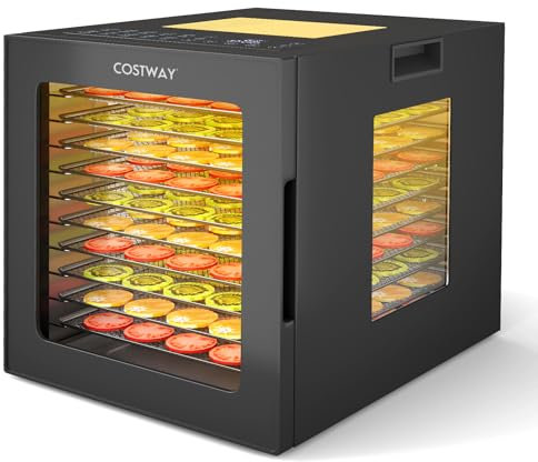 COSTWAY Déshydrateur Alimentaire, Séchoir à 10 Plateaux en Acier Inox avec 10 Programmes Préréglés, Minuterie 48H et Température 30-75℃, Accessoires Inclus, pour Fruits, Viandes, Légumes, Champignons