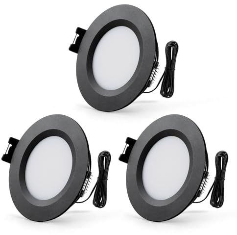Sineyon Spot Encastrable LED 12V Dimmable, 3W Spots Encastrable Extra Plat 12mm, Spots LED 12V 3000K Blanc Chaud 240LM, Trou 58-62mm, Alu IP44 Spot Salle de Bain pour Caravane Van Bateau, Lot de 3