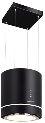 Klarstein island hood, free-hanging extractor hood, chandelier cooking island, extractor with filter, with recirculation, ceiling mounting, activated carbon filter, Ø 38 cm, black