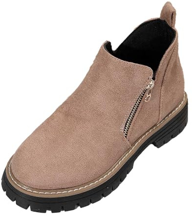 Generisch Damen-Stiefeletten, modisch, seitlicher Reißverschluss, Schlupfstiefeletten mit klobigem Absatz, Bequeme runde Zehenpartie, lässige Winterstiefel für Damen (36)