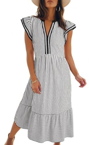 Dokotoo Womens Dresses 2026 V-Neck Cap Sleeve Empire Waist Dress Black XL