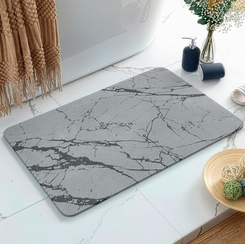 Maxura Alfombrilla Baño Diatomita 60x40cm – Secado Rápido en Segundos, Antideslizante y Antibacteriana – Alfombra de Piedra Ultra Absorbente para Ducha y Baño (Gris-Negro)