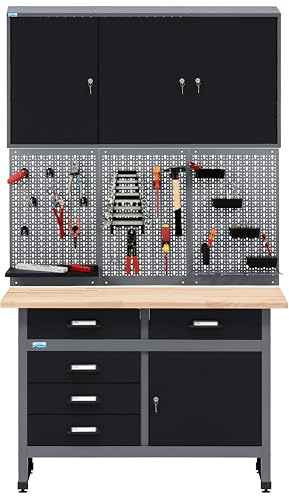 Küpper Set Economico da Officina 70424, 120 cm, Banco da Lavoro, Mobile Sospeso, Parete Forata con 12 Ganci Standard (nero)