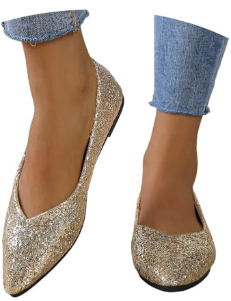 EQWIGKEIT Bailarinas mujer brillante zapatos festivos clásicos zapatos de noche cómodos zapatos de fiesta antideslizantes elegantes zapatos casuales planos brillantes zapatos de novia brillantes, A4