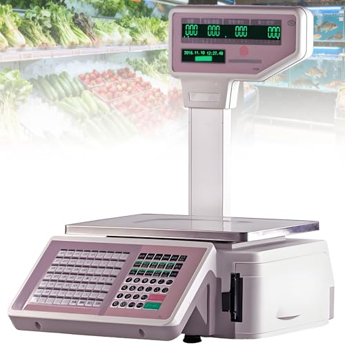 LMzythrop Balance d'impression D'étiquettes 30kg/66lb avec Affichage Double - Balance Numérique Commerciale pour Magasin et Supermarché,Balance Numérique Commerciale