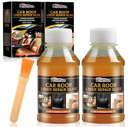2pcs 100g Headliner Repair Glue,avec pinceau,Colle De Réparation de Ciel de Toit,Ciel de Toit Voiture,colle de réparation rapide pour tous les cuirs et polyester