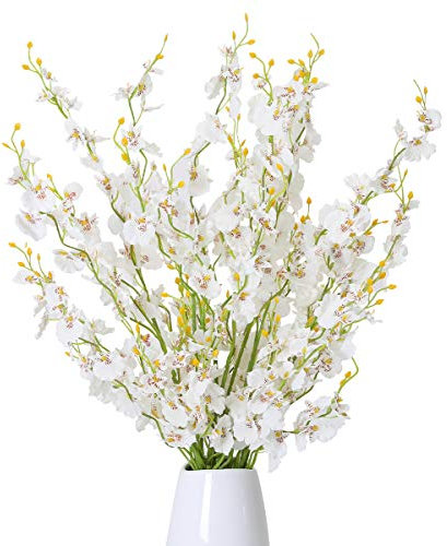 Kisflower 12Pcs Artificial Dancing Orchids Flowers - White Silk Gypsophila Cherry Blossom for Home Decoration