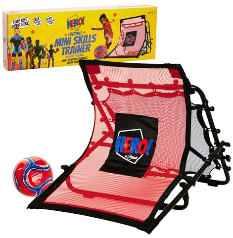 Football Flick HERO Mini Skills Trainer - Includes 3 in 1 Front Curved Ramp - Rear Rebounder Goal Net & Size 3 Ball