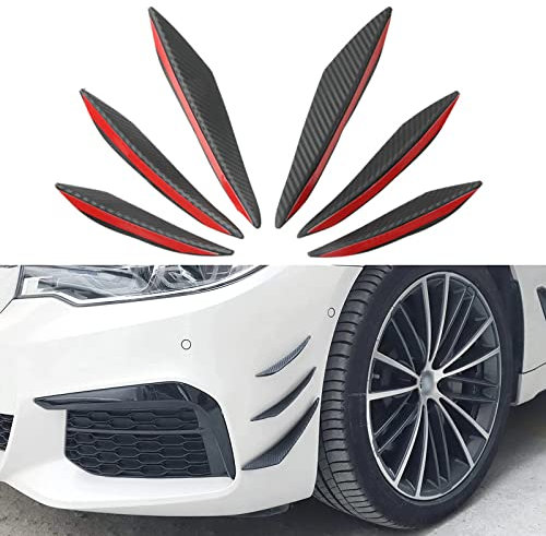 RIXERKOC 6Pcs Universal Front Bumper Lip Splitter, Gummi Flossen Spoiler Canards Kit für Karosserie Anti Collision Strip Dekoration Aufkleber (Kohlefaser)