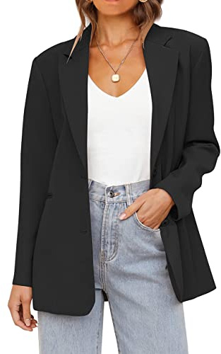 MEROKEETY Blazers for Women Business Casual 2025 Fall Oversized Long Sleeve Lapel Suit Jacket Work Office Blazer, Black, XL