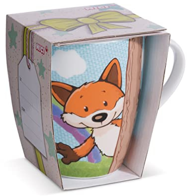 Porslinsmugg räven Fridalie 310ml blå med banderoll - Tekopp Kaffekopp Porslinsmugg NICI-kopp Mugg med handtag för kalla och varma drycker, kaffe – utmärkt present