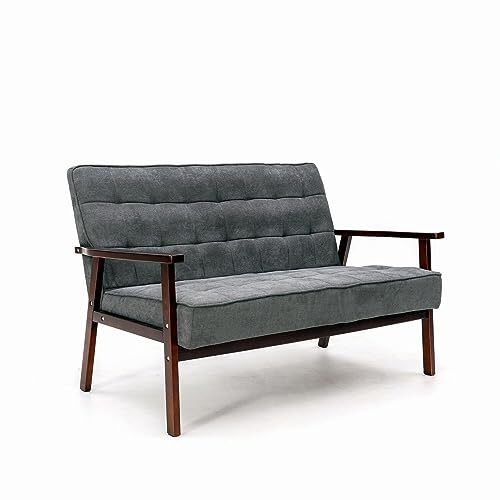 Panana Sofa 2 Seater, Armchair Couch Modern Wooden for Bedroom Lounge Living Room Office Garden Yard, Grey Linen, Tufted