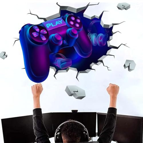 3D Autocollants Muraux Gamer 60*80cm Affiche Murale Jeu Auto Adhésif Autocollants Muraux de Gamer Zone Stikers Peintures Murales Enfant Garçon Papier Peint Imperméable pour la Décoration de la Chambre