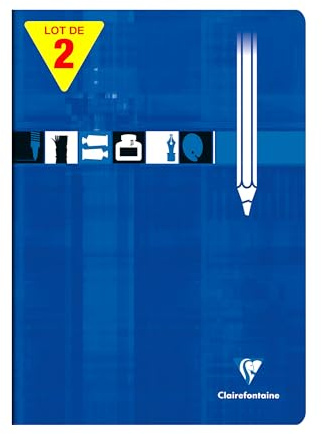 Clairefontaine 3160AMZC Un lot de 2 Cahiers à Dessin Agrafé Bleus - A4 21x29,7 cm - 32 Pages Unies Blanches - Papier à Dessin 125 g - Couverture Carte Pelliculée