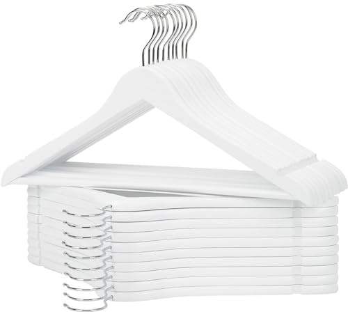 KROWN - Perchas de Madera Natural Antideslizantes con Muescas, Ideales para Trajes, Abrigos, Chaquetas, Camisas y Pantalones, Gancho Giratorio de 360° (Blanco, 48 Unidades)