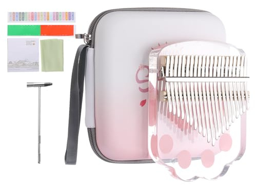 sourcing map 21 Keys Thumb Piano,Transparent Cat Paw Portable Finger Piano with Carry Box Musical Note Stickers Tuning Hammer Cleaning Cloth Gifts